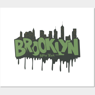 New York Brooklyn - Brooklyn Schriftzug - Brooklyn Logo mit skyline Posters and Art